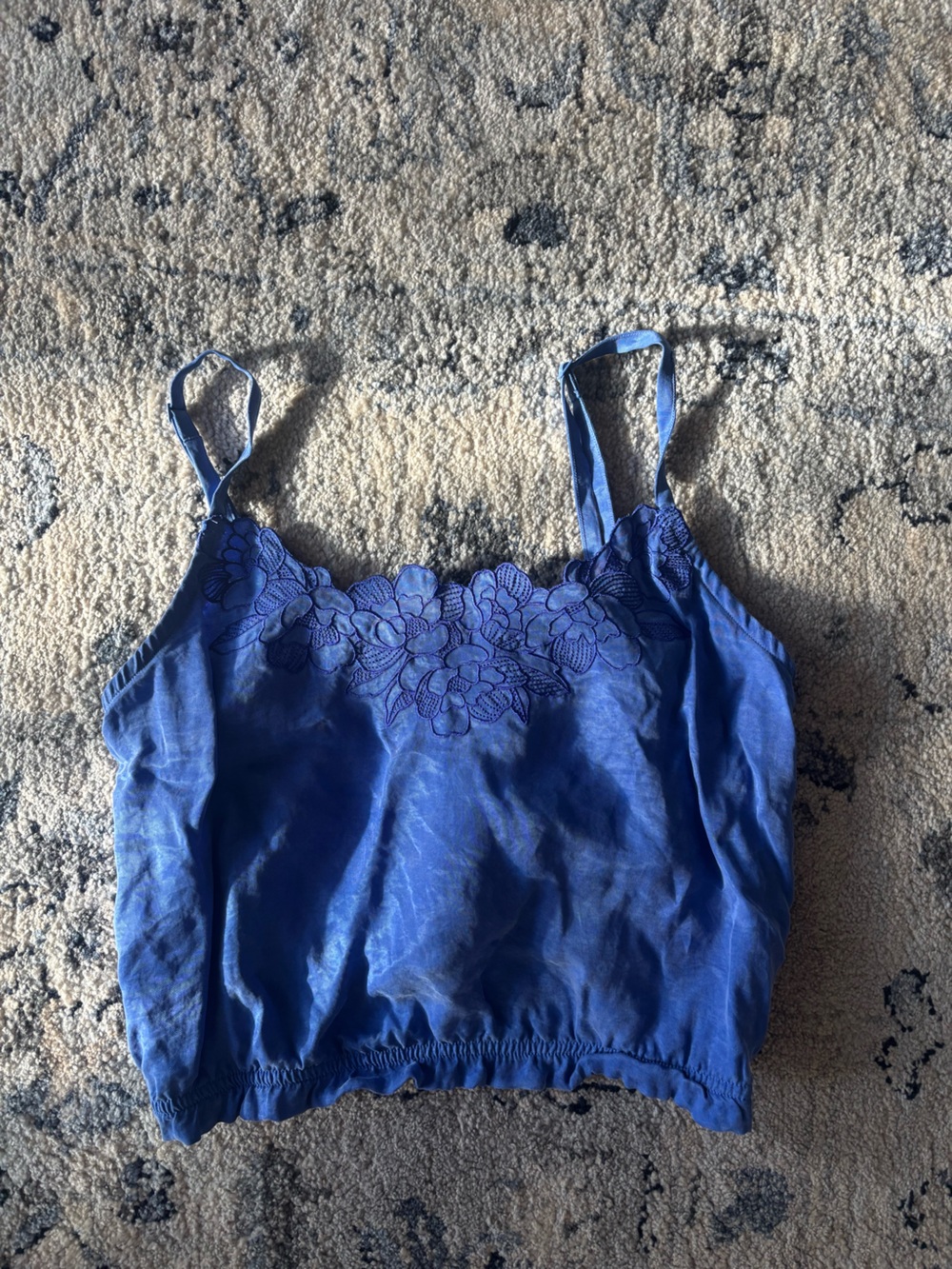 aerie Royal Blue Floral Lace-Trim Tank